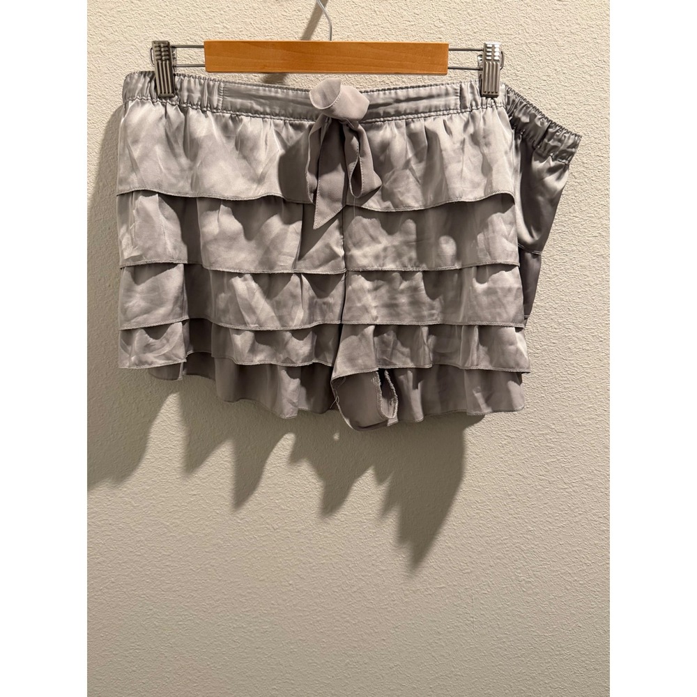 Aerie Ruffled Satin Shorts Silver Gray Tiered Skirt Look Elastic Waist XL
